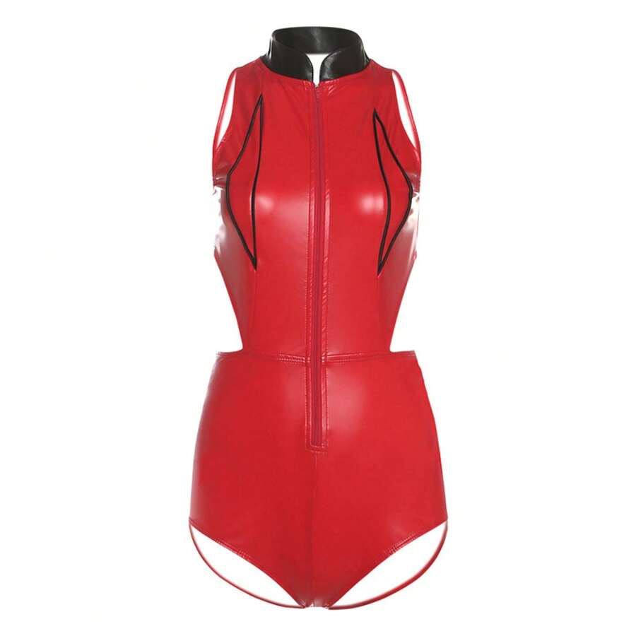 Autumn New Fashion Women's Jennie Style Sexy Red Sleeveless Jumpsuit - bộ đồ liền thân màu đỏ - Xem 1