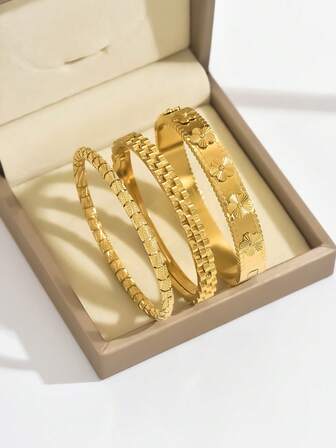 3 Stücke/1 Stück Mode 18K Vergoldetes Edelstahl Kleeblatt Nagel Armband, geeignet für Frauen Partys, Alltag, europäischer und amerikanischer Stil, personalisiert, großzügig, luxuriöses kubisches Zirkonia Armband, Hochzeitsschmuckset