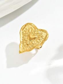 1枚心形不对称朋克风休闲派对礼物戒指（女士款） - 金色 - 查看 9