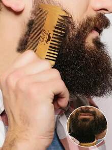 1/2pcs Customized Beard Brush & Comb Set, Men's Personalized Beechwood Beard Brush & Comb Set With Beard Pattern, Natural Bristle Brush, Double-Sided Beard Comb, Storage Bag, Gift For Men, Father's Day, Fashionable Daughter's Gift, Worker, School, Home, Office Birthday, Graduation Gift, Customized, Personalized, Unique, Ideal Gift For Him - Multicolor - View 5