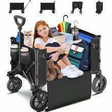 Portátil para Carga Extra Larga hasta 150 Kg,Carrito Plegable con Ruedas Giratorias y Puerta Lateral -  Plegado Fácil por Mujeres Adultas, Transporte de Mercancías, Niños y Mascotas (Negro) - Negro754 - Ver 10