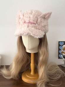 1pc Angel Button Plush Baseball Cap, Cute Angel Wings Design, Soft Fuzzy, Versatile, Suitable For Women In Winter, Atmosphere, Large Head Circumference, New Style Cute Angel Wings Fuzzy Snapback Hat, Autumn/Winter, Letter Print, Small Face, Baseball Cap - Wings, Buttons, Plush - View 10