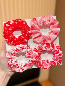 Bộ 4 dây buộc tóc nhiều màu sắc với họa tiết trái tim "LOVE" thời trang, món quà phụ kiện tóc hoàn hảo cho các cô gái dễ thương nhân dịp Lễ Tình nhân, phù hợp để sử dụng hàng ngày, dạo phố và trong dịp Lễ Tình nhân. - Nhiều màu - Xem 2