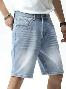 Teenage Boys' Light Blue Fashionable Casual Multi-Craft Denim Shorts - Light Wash - View 4