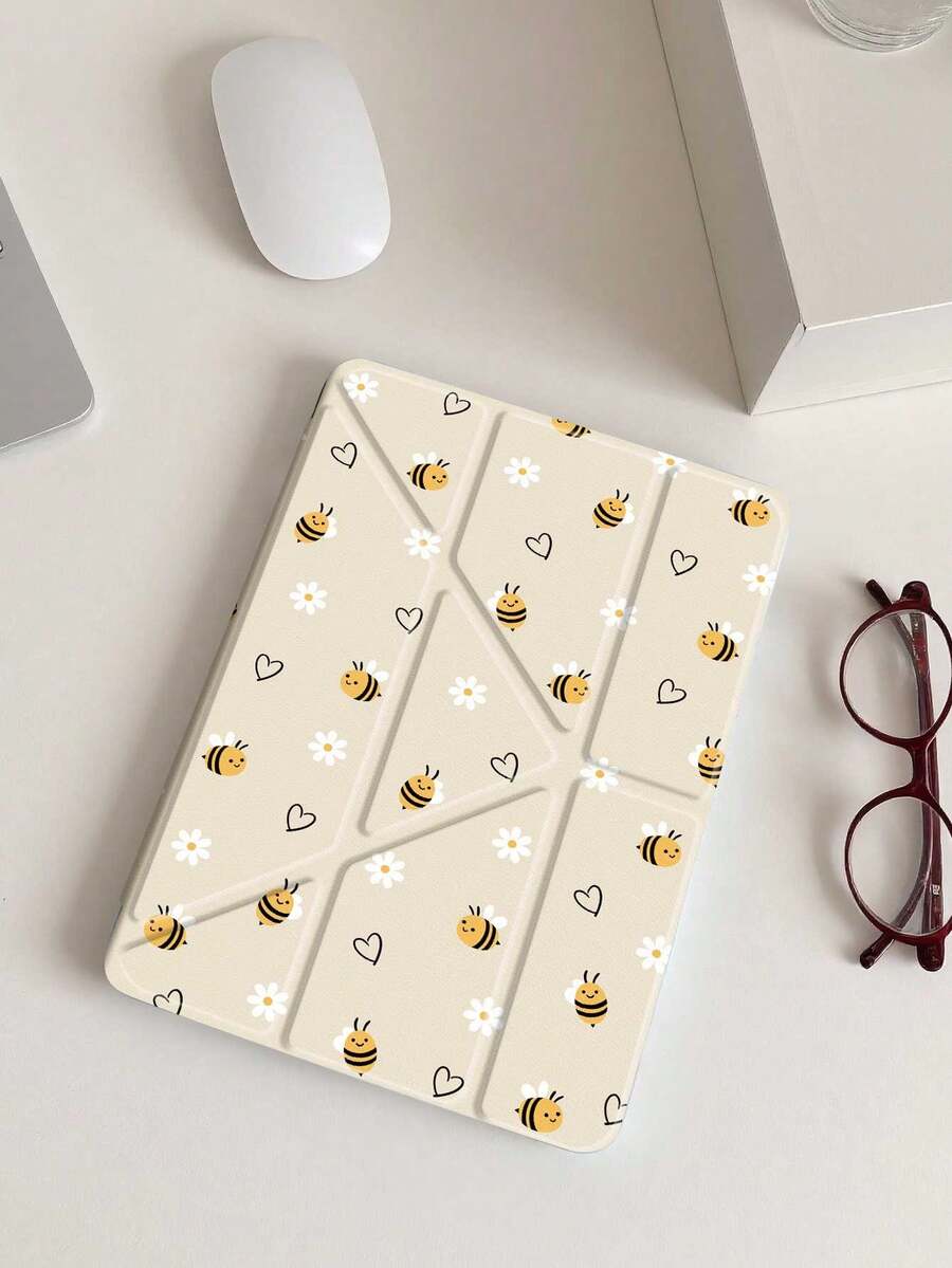 卡通蜜蜂双面亚克力水晶保护壳，兼容 iPad 10 代、iPad 10.2/iPad Mini 6/iPad Mini 7/9.7、Galaxy Tab A8 8.7，3+Y 可折叠防弯折设计，兼容 Kindle Paperwhite 12 代（2024 年款），硅胶加固边角，自动唤醒/睡眠功能，节日送礼佳品
