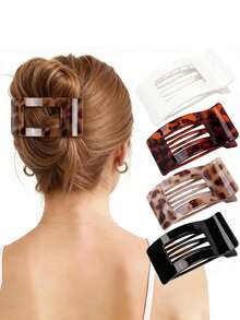女士扁平发夹，哑光鳄鱼夹，强力固定大侧边发夹，适合所有发质，法式发夹，防滑手柄，适合日常发型 - 彩色 - 查看 1