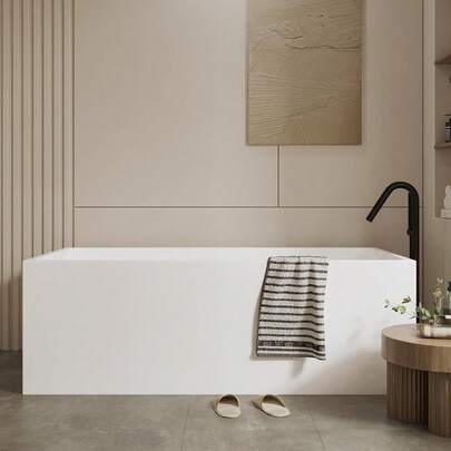 Bañera independiente cuadrada de 67 pulgadas de acrílico para un baño profundo y relajante, diseño de baño de lujo, mejora del spa en el hogar y experiencia de baño relajante para adultos