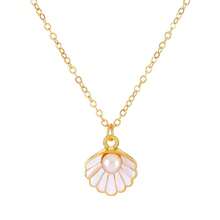Seashell Pearl Pendant Necklace Gold Plated Boho Enamel Pink Blue Scallop Sea Shell Starfish Ocean Animal Chain Necklace For Women Hawaiian Summer Beach Holiday Fashion Jewelry Gifts - White - 查看 1
