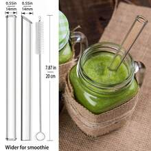 4支装可重复使用玻璃珍珠奶茶吸管，14毫米超宽透明奶昔玻璃吸管，尖头或直头，适用于珍珠奶茶，4支装配1个清洁刷（精美礼盒包装） - 無色 - 查看 4