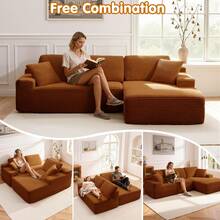 109.4" L-Shaped Boneless Sofa, Modern Corduroy Sofa, Modular Sectional Sofa With Deep Seat, Chaise Lounge Sofa For Living Room And Office, Living Room Furniture, No Assembly Required - trái cam - Xem 11