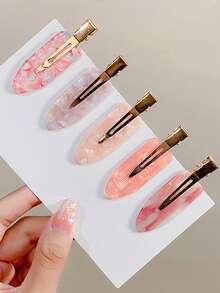 新款粉色亚克力鸭子发夹，隐形夹，醋酸纤维材质，甜美发饰，日常送礼佳品 - 彩色 - 查看 3