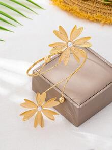 Fashionable Geometric Heart & Flower 3D Arm Cuff Jewelry, Suitable For Vacation, Party Wear, And Gift - Gold - View 5