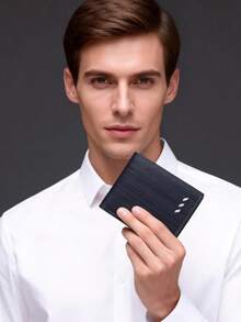 The Modern Man's Essential "Pocket Companion". Simple Yet With A Retro Charm. Effortlessly Showcase Elegance: Bid Farewell To Bulky Old-Fashioned Wallets. Our Short-Style Design Is Fashionable And Compact, Easily Fitting Into The Back Pocket Without Affecting The Line Of The Pants. - Black - View 2