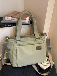 新款休闲日系简约多口袋大容量纯色轻便手提包单肩斜挎包，清新文艺风时尚百搭通勤工作上学手提包，女士 - 彩色 - 查看 11