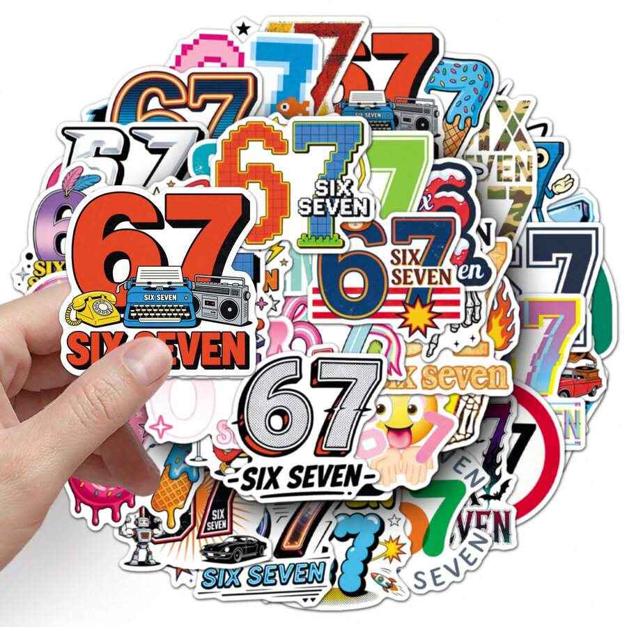 50 piezas Pegatinas de los números seis y siete de Numberblocks, pegatinas divertidas, lindas, estéticas de Numberblocks, pegatinas coloridas de vinilo resistentes al agua para portátil, teléfono, coche, monopatín, botellas de agua, scrapbooking, computadora, diarios, regalos - Multicolor - Ver 1