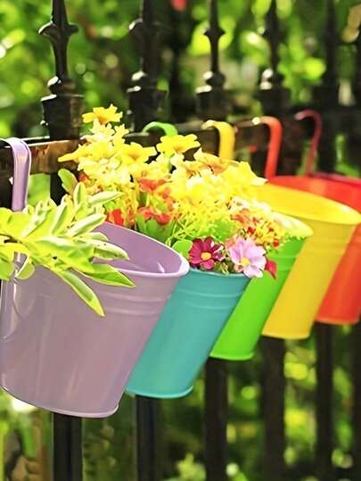 1/5/10个装金属桶花盆 - 复古阳台壁挂式花盆，带把手，花园装饰，适合室内外使用