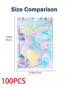 100pcs Holographic Bags, Reusable Resealable Bags In Assorted Sizes, Laser Rainbow Pattern Self-Sealing Bags, Suitable For Small Business Candy Bags, Front Window Sample Bags, Self-Seal Bags, Holiday Gift Candy Bags - Multicolor - View 9