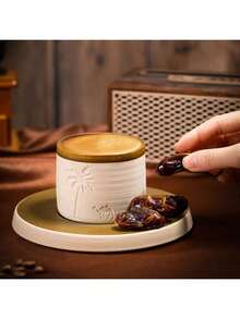 1个中东风格创意陶瓷带柄咖啡杯，沙漠骆驼图案，礼品杯，家用水杯，茶馆老板杯，单只装 - 彩色 - 查看 3