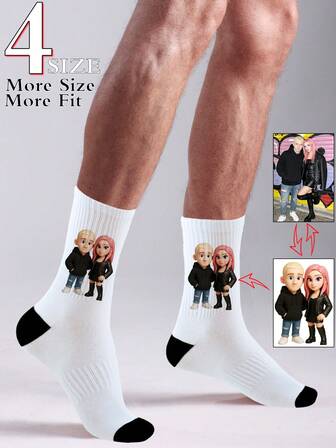 1 Pair Customized Cartoon Face Socks, Personalized Photo Printed Socks, Customized Pattern Socks, Funny Personalized Face Socks, Can Print Any Face On Socks, Anniversary Gift, Valentine's Day Gift, Birthday Gift, Wedding Gift, Mother's Day Gift, Father's Day Gift, Gift For Best Friends