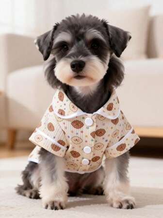 1pc Soft & Cute Pet Dog/Cat Apparel, Comfortable Striped/Polka Dot/Cartoon Dog Expression Design, Casual Home Wear, Suitable For Dogs/Cats In Spring, Summer, Autumn And Winter