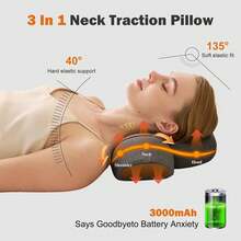 Almohada masajeadora de cuello recargable 3 en 1 con calor, vibración y masajeador de tracción para el dolor de cuello y alivio de jorobas, regalos para hombres y mujeres para el hogar, oficina y viajes - Gris Oscuro - Ver 3