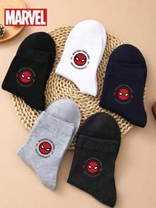 Marvel 1 Pair/5 Pairs/10 Pairs Men's Crew Socks - Spider-Man Patterned Crew Socks, Solid Color Sports Crew Socks, Versatile Style, Suitable For Daily Wear And As Holiday Gifts - Multicolor - View 2