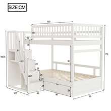 Etagenbett Aus Massivholz 90*200 Cm, Mit Hohem Sicherheitsgitter, Mit Lattenrost, Sicherheitsleiter Mit Stauraum, Mit Stauschubladen, Kinderbett Jugendbett, Weiß - White - View 3
