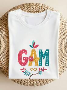 Soft Cotton Summer T-Shirt With Floral Print, 100% Cotton, Short Sleeve, Round Neck, Gift For Mother's Day, For Grandmother, Women, T-Shirt To Announce The New - 白色 1 - 查看 2