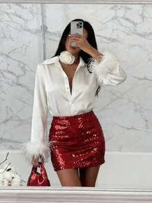 Elegant Romantic Banquet Wear, Solid Color Puff Sleeve Long Sleeve Casual Women Blouse - White - View 7