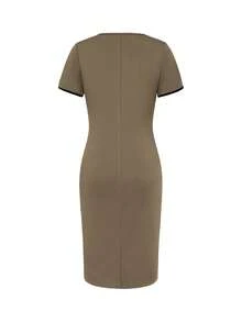 Đầm công sở nữ mùa hè, cổ tròn, tay ngắn, phối màu, thanh lịch, thích hợp mặc đi làm. - Nhiều màu - Xem 4