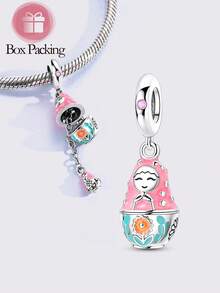 1 Piece Polka Dot Matryoshka Doll Charms Beads For Women Silver Coating Colored Glaze Can Be Opened Design Pendants Fits Original Bracelet DIY Making Daily Party Shopping - Silver - View 8