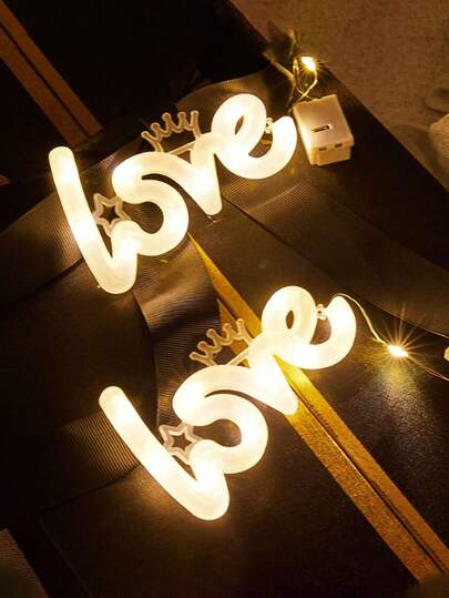 1pc Love Letter Light, Battery Powered, Valentine's Day Romantic Letter Light, LED Decorative Fashion Scene Light Neon Light, Valentine's Day Confession Night Light, Suitable For Desktop Decoration, Neon Sign Decoration Wedding, Suitable For Family Festivals, Weddings, Birthdays, Bars, Shops And Outdoor Decoration, White Sheet, Proposal, Anniversary, Adding Atmosphere And Lighting Effects To Parties