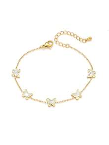 珍珠母贝蝴蝶造型手链，奢华金链款式，甜美百搭配饰 - 彩色 - 查看 5