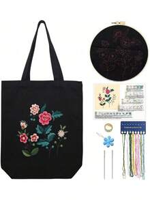 EstiloTendenciaKit De Bordado Para Bolsa De Lona Con PatróN Para Principiantes. Kits De Manualidades De Bordado DIY Para Adultos. Incluye Instrucciones, Dedal, Bastidores De Bordado E Hilos De Colores (CR002 Jinxiumixiang)Calidad PremiumVersióN Mejorada - CR002 yanlongchuoyue - Ver 2