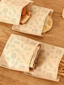 50个装防油纸袋包装烘焙纸甜点三明治汉堡包装袋厨房配件 - 棕色 - 查看 9