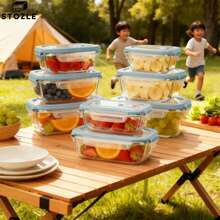 Stozle 16pcs Sealed Glass Storage Containers, Lunch Box, Microwave, Oven - Great For Salads, Fruits, Vegetables And Sandwiches, Lunch Box | Sealed Storage | Durable Glass, Storage Containers (8 Lids + 8 Containers) - 16pcs 藍色(8個蓋子+8個容器) - 查看 10