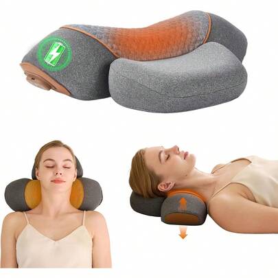 Almohada masajeadora de cuello recargable 3 en 1 con calor, vibración y masajeador de tracción para el dolor de cuello y alivio de jorobas, regalos para hombres y mujeres para el hogar, oficina y viajes