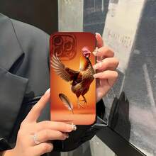 1PC Phone Case ,  Chicken In Flight Orange Background , Stylish Phone Case, Phone Decoration, All-around Lens Protection, Creative Small Gift, Funny Gift for Boys and Girls - ブラック - チェックする 5