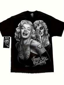 58_LocalAuthentic D Gonzales DGA Men's Smile Now Cry Later West Coast T-Shirt - 220GSM Heavyweight Cotton Relaxed Fit Tee With Edgy DGA Tattoo Graphic, West Coast Design & Random Print For Casual Streetwear (Year-Round) - Black - View 1