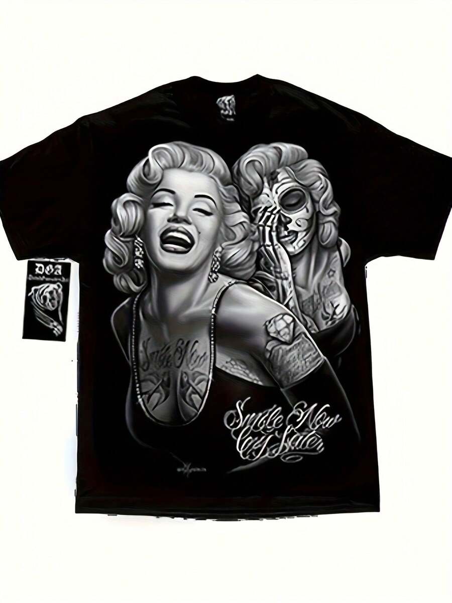 58_LocalAuthentic D Gonzales DGA Men's Smile Now Cry Later West Coast T-Shirt - 220GSM Heavyweight Cotton Relaxed Fit Tee With Edgy DGA Tattoo Graphic, West Coast Design & Random Print For Casual Streetwear (Year-Round) - Black - View 1