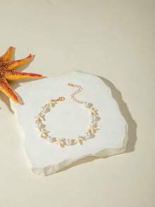 1pc/Set Fashionable Bohemian Artificial Dyed White Turquoise, Starfish & Pearl Beaded Anklet - 31862-ank-g-eP - View 3