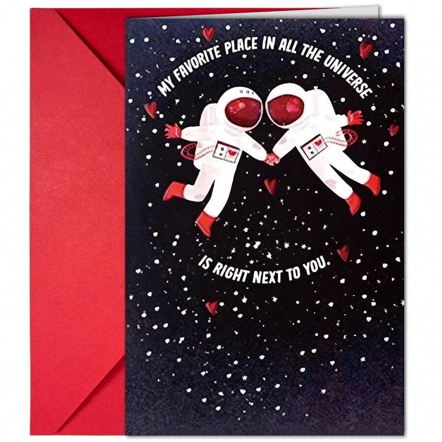 Bộ thiệp chúc mừng Ngày Valentine hình phi hành gia tinh tế kèm phong bì, dành tặng bạn gái, thiệp tình cảm. - Nhiều màu - Xem 1