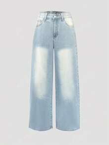 Retro Loose Street-Style Washed Bleached Wide-Leg Women Baggy Jeans,Women's Pocketed Wide Leg Relaxed Casual Versatile Jeans,Oversized Baggy Denim Jeans | Retro Washed Finish | Exposed Waistband Detail | Y2K Streetwear Vibe,Ins Fashion Baggy Denim | Relaxed Silhouette | Distressed Texture | Must-Have Urban Pants - Rửa nhẹ - Xem 5