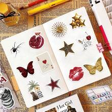 50pcs Gold Lucky Girl Stickers, Decorative For Skateboard, Guitar, Luggage, Laptop, Phone Case, DIY Graffiti Stickers Scrapbook Supplies Scrapbook Stationery - Multicolor - View 4