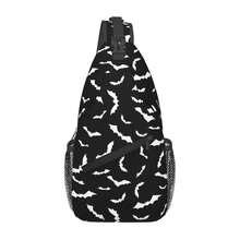 Bat Sling Bag For Women Crossbody Bag Swarm Of White Flying Bats Silhouettes On Black Background Sling Backpack For Men Cool Animal Print Shoulder Bag Gym Sports Travel HiFKing Daypack - 白色黑色 - 查看 1