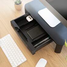 Soporte Elevador Multiusos Negro Ajustable con Cajón Extraíble y Almohadillas Antideslizantes para Monitores y Portátiles 480x300x130 mm - Negro - Ver 6