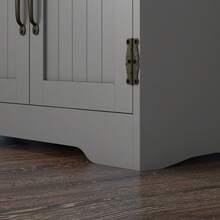 HOMCOM 48.5" Kitchen Pantry Cabinet With 2 Adjustable Shelves And 4 Beadboard Doors, Compact Farmhouse Kitchen Storage Cabinet For Dining Room, Gray - Grey - View 9