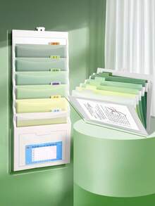 1pc A4 Accordion File Folder, Hanging Wall-Mounted Document Organizer, 7-Layer Gradient Storage Bag, Suitable For School Textbooks, Space Organization, Portable Handle