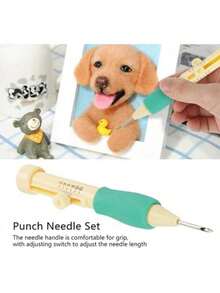EstiloPunzón de Aguja para Bordar, Herramienta de Punzonado Portátil con Kit de Pluma de Aguja de 3 Tamaños, Longitud de Aguja Ajustable, Cómodas Herramientas de Puntada de (GradienteVersión mejorada - amarillo verdoso - Ver 3