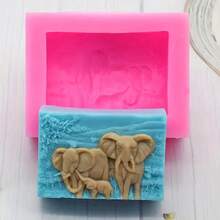 1pc Elephant Pattern Rectangular Craft Soap Silicone Mold - Pink - View 3